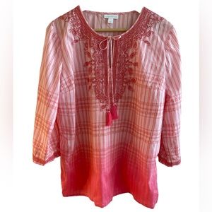 Charter Club Bohemian Apricot with Sparkling Embroidery Paisley Design, Size L